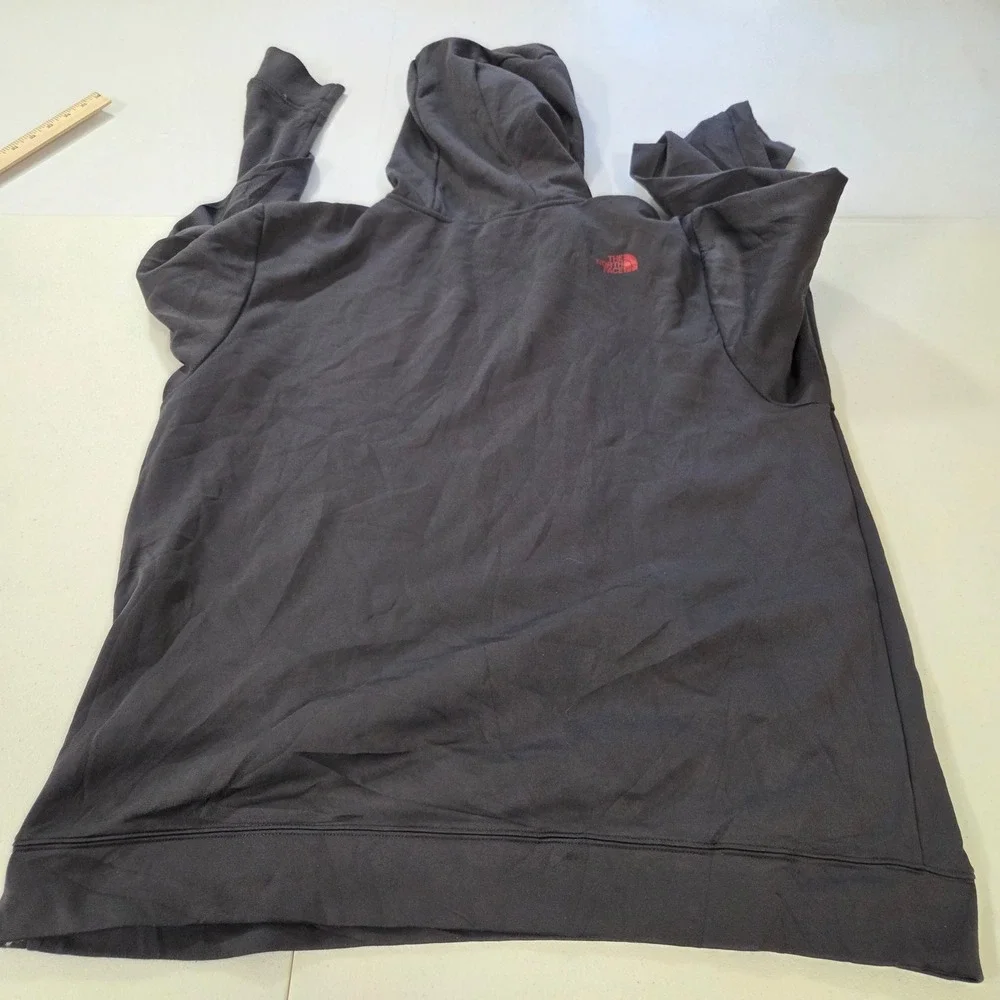 The North Face Mens XL Gray Red Logo Pullover Hoodie Polyester Sweatshirt